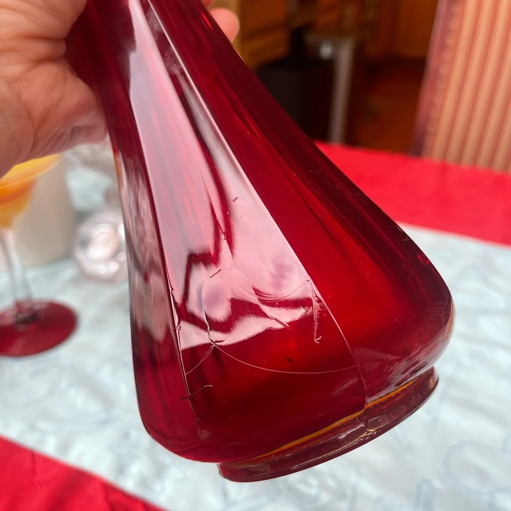 Vintage red  Swung Vase 14” glow
